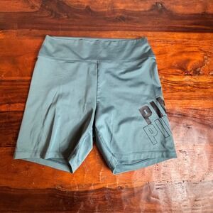 PINK ACTIVE Women's Teal Athletic Biker‎ Shorts Logo Print Size L